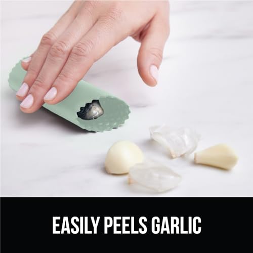 GORILLA GRIP Garlic Press and Peel Set, Heavy Duty Mincer Tool, Easily Mince and Crush Garlics, Ginger, Nuts, Seeds, Large Ergonomic Handle, Peeler Included, Peeling Cloves, Kitchen Gadgets, Mint - Thumbnail 7