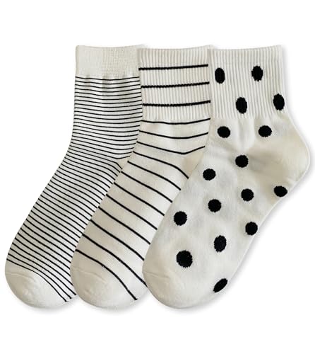 Image of Women's Polka Dot & Striped Crew Cute Ankle Socks Size 5-9