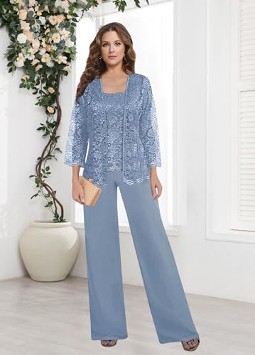 3 Pieces Mother of The Bride Pant Suits for Women Dressy Chiffon Lace Wedding Formal Outfit2
