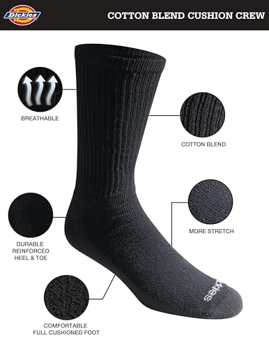 Dickies Men's Cotton Blend Cushioned Work Crew Socks, Available in L-XL (18, 36 Pairs)2