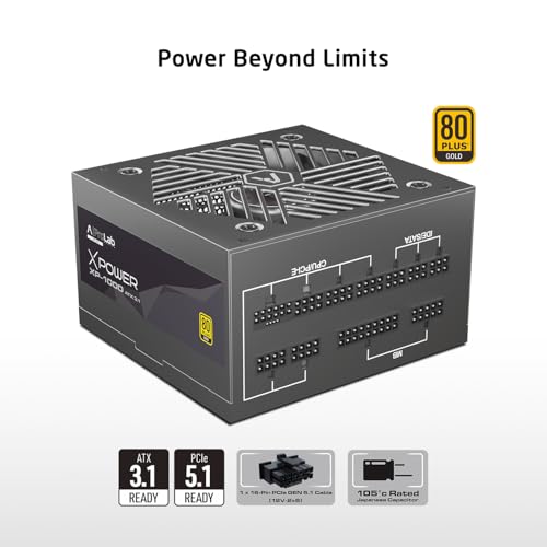 Image of ProLab Design XPower XP-1000 Power Supply Unit|1000w 80+Gold|Fully Modular|Japanese Capacitor|ATX 3.1 PCIE 5.1 Support|450w 12v-2x6 Connector|120mm Hydro Bearing Fan|Black Flat Cables|5 Year Warranty