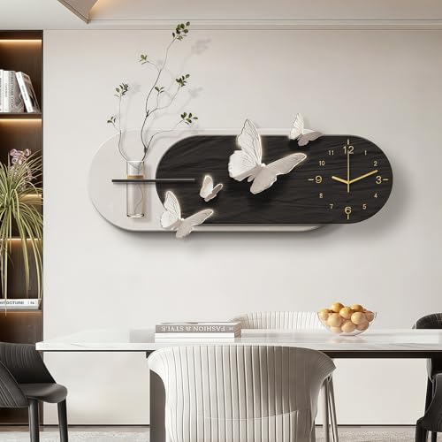 Reloj De Pared 3D Con Mariposas Y Jarrón, Reloj Decorativo Silencioso De Cuarzo, Diseño Ovalado Con Textura De Piedra, Decoración Moderna Y Creativa, Fácil De Leer, Para Salón Dormitorio Oficina
