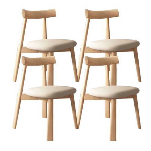 Juego de 6 sillas de comedor de madera con respaldo curvado y cojines de cuero, asientos fuertes para cocina y sala de estar, elegante diseño de tronco y caqui claro