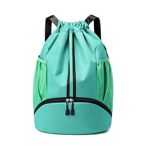 Image of JELUTAR Drawstring Backpack Gym Bag with Shoes Pocket, Mint Green