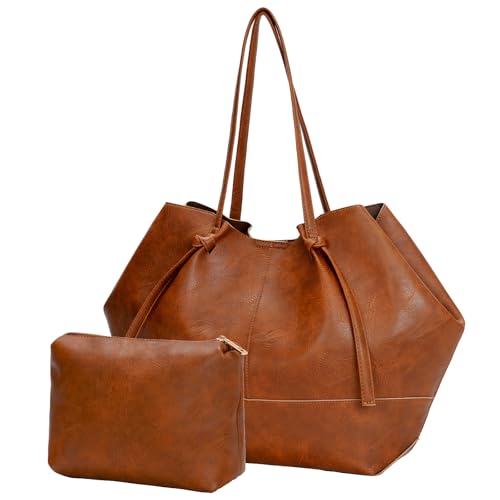 Brown Large Tote Bags for Women Vegan Leather Shoulder Totes