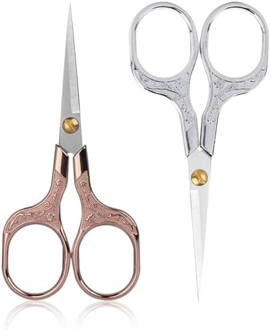 Vintage Embroidery Sharp Scissors 2 Pack, 5 Inches Craft Sewing Scissor Pointed Stainless Steel Multipurpose Detail Beauty Shears for Office Home Kitchen School Supplies Household