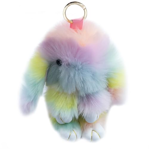 Xsclpomddy Llavero de conejo de peluche con pompón de peluche para bolso colgante de bolso de coche accesorios decoración, arco iris