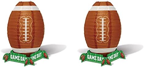 Beistle 2 Piece Football Paper Lanterns Table Centerpiece Decorations – Sports Theme Game Day Party Supplies, 11", Green/White/Brown