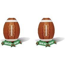 Beistle Football Lantern Centerpieces 2 Paper Sports Party Table Decorations with Brown and White Lace Detail, Green Cardstock Base for Tailgate Watch Parties and Athletic Celebrations, 11