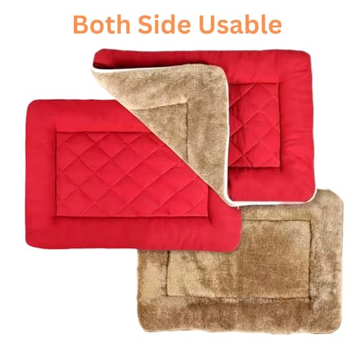 Image of Dog Bed Mat for Dogs & Cats | Soft, Washable, Lightweight & Waterproof Pet Cushion | Durable, Anti-Slip, Reversible Sleeping Mat for Puppies & Cats Size (24 x 18) (Red)