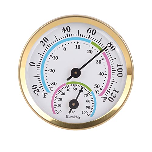 Mini Indoor Thermometer Hygrometer,Pointer Type Thermometer Hygrometer for Indoor Temperature Humidity Easy Read Gauge Portable and Resistant (Gold)
