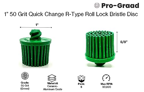 Image of 5 Pack 1 inch 50 Grit Green R-Type Bristle Disc | Ceramic-Aluminum Oxide Abrasive Bristle Disc with Quick Change Roll Lock, Pack of 5, Green