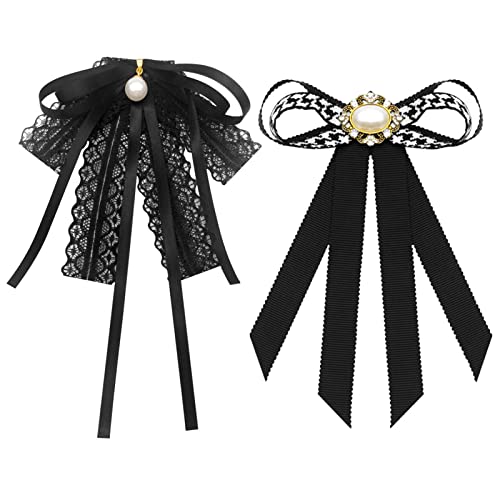 Perle Bogen Brosche,RoadLoo 2 Stück Strass Schleife Brosche Damen Brosche Vintage Broschennadeln Schleifenbrosche Bowknot Frauen Schleife Broschen Anzug Hemd Pins Pre Gebunden Krawatte Fliege Spitze Cover