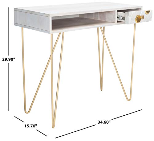 Safavieh Home Office Collection Raveena White Wash And Brass 1-Drawer Hairpin Leg Desk, 0 #TOP4