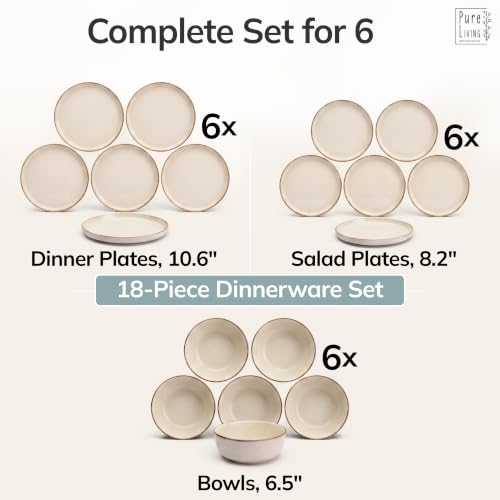Image of 18 Piece Stoneware Dinnerware Set for 6, Handmade Plates and Bowls Set | Reactive Glaze Coating, Dishwasher & Microwave Safe Dish Set, Chip & Scratch Resistant Dishware Set, Rustic Beige