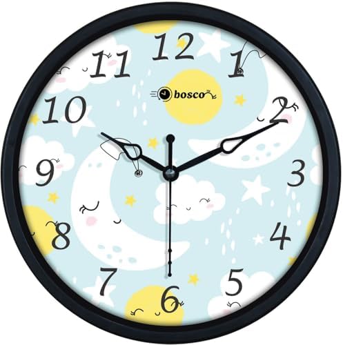 Image of Bosco Modern and Decorative Non Ticking Silent, Sky Blue dial with Black Frame 20 CM Table Cum Round Wall Clock for Home, Living Room, Bedroom, Office and Kitchen I BWC-1205