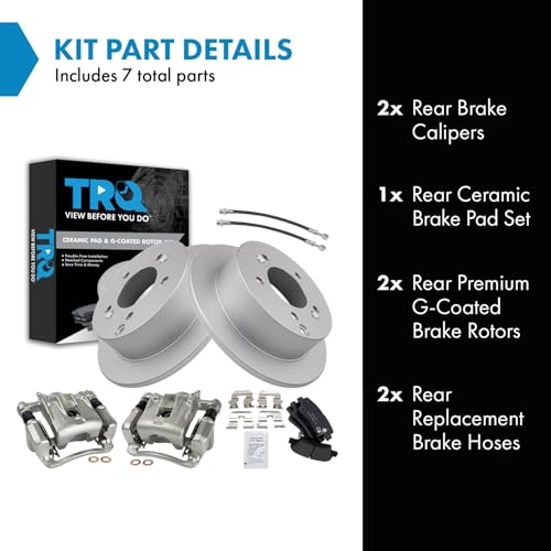 Image of TRQ Rear Brake Pad and Rotor Set Ceramic Coated Rotors Calipers Compatible with 2009-2010 Hyundai Sonata