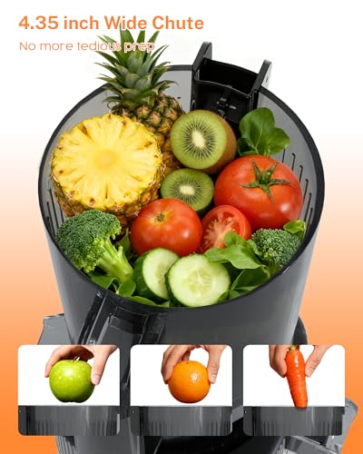 Image of Kndko Cold Press Juicer with 4.35 inch Wide Feed Chute, Slow Masticating Machine Fit Whole Fruits & Vegetables, High Juice Yield, Stainless Steel Juicer Machine with Large Auger, Easy to Clean