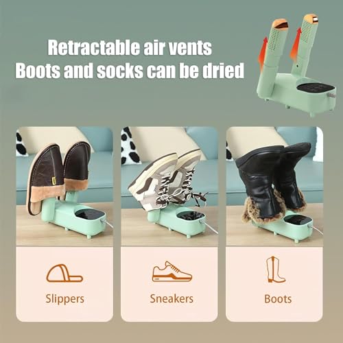 Laarzendroger voor werklaarzen, laarzendroger, handschoendroger, laarzenwarmers/droger, multifunctionele opvouwbare timerdroger, intrekbare luchtuitlaat, slim paneel - voor werklaarzen, green - Image 3