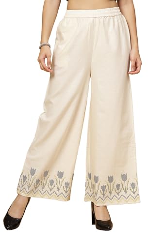 Image of Pistaa's Women's Regular Fit High Rise Pure Cotton Big Flair Printed Regular Palazzo
