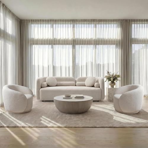 Image of Curved Sofa Set for Living Room, 3-Seater Upholstered Boucle Fabric Modern Sofa Set of 3 Piece Couch Set Minimalist Sofa with Swivel Accent Chairs Modern Sofa Set Home Bedroom Office (Beige)