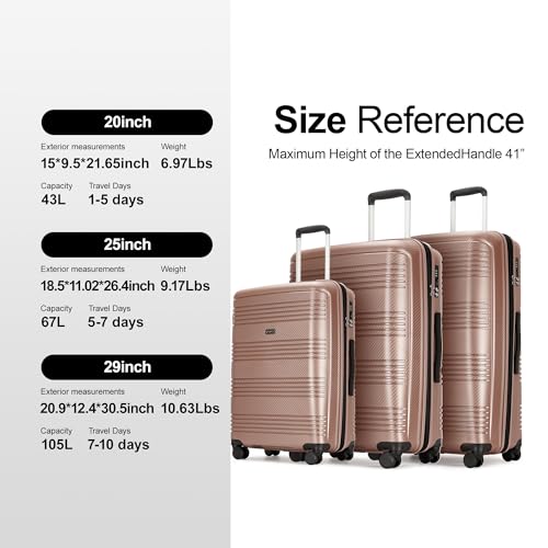 GinzaTravel Expandable Luggage Sets 3 Piece Sets Carry on Spinner Wheels - Suitcase with PP material Wheels TSA Lock,20/24/29" (Rose Gold) - Image 3