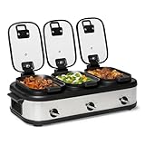 Amazon Basics Triple Slow Cooker with Ceramic Non-Stick Coating and Temperature...