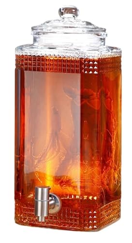 HeartTrend 飲料水差し ガラス 3L/5L/7.5L/10L 冷水差し ドリンク水差し 冷水差し ケトルタップ付き 大容量 プラム 赤ワイン ジュース ビール フルーツジャー 保存容器 密封 (7.5L,ステンレス製の蛇口)
