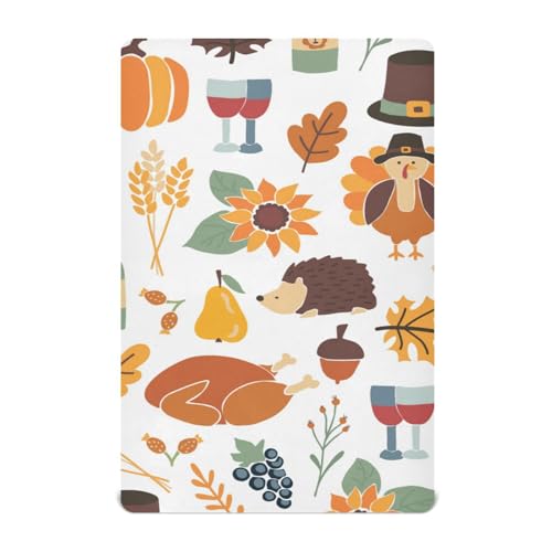 Moudou Thanksgiving Turkey Playard Sheet for Boy Girls, Soft Breathable Fitted Toddler Sheet for Standard Playard Bed Mattress, 39 x 27 x 5 Inch