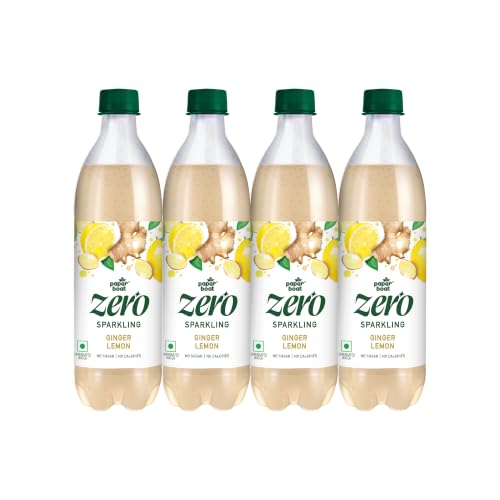 Image of Paper Boat Zero Ginger Lemon Sparkling (Soda) Water - Pack of 4, 600 ml Each | Zero Sugar, Zero Calories | Sugar Free| Flavoured Carbonated Water | No Aspartame