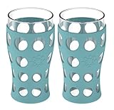 Lifefactory 20-Ounce BPA-Free Indoor/Outdoor Beverage Glass with Protective Silicone Sleeve, 2-Pack, Aqua Teal