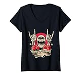 Femme Lets Rock & Roll Squelette Main Vintage Retro Rock Concert T-Shirt avec Col en V