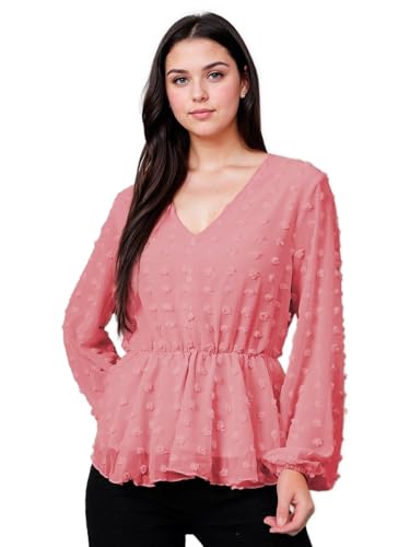 Image of KOTTY Women's Solid Long Sleeve Regular Fit Pink Clay Pot Top