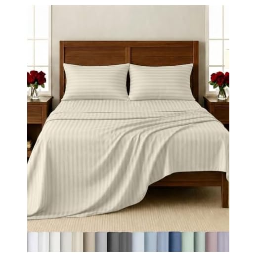 California Design Den 4 Piece King Size Sheet Set - 100% Cotton 500 Thread Count, Cooling Deep Pocket Bed Sheets with Fitted Elastic Sheet, Extra Soft Luxury Hotel Quality - Striped Ivory