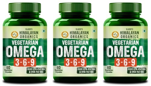 Image of Vlado's Himalayan Organics Vegetarian Omega 3 6 9 2000mg - Plant Based Essential Fatty Acids Supplement for Heart, Joint, Muscle & Skin Health - No Burps, Fish Free - 60 Veg Capsules (Pack of 3)