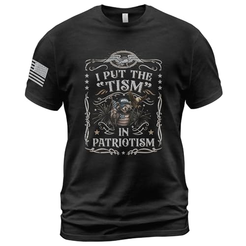 I Put The Tism in Patriotism Shirt Raccoon Shirt for Men American Flag Shirt 2 (Black-M)