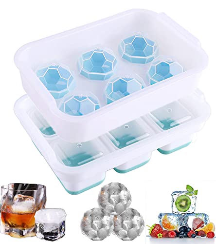 MUJUZE Lot de 2 moules à glaçons en silicone avec couvercle - Grand bac à glaçons - Sans BPA - Pour bière, whisky, cocktail et collation pour bébé - Avec Cover