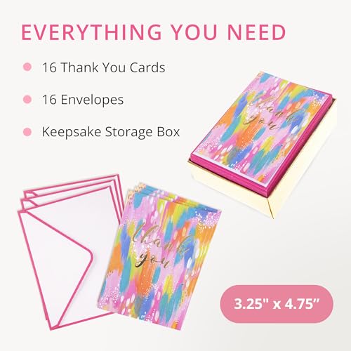 Image of Graphique Box of Thank You Cards, Brush Strokes - Includes 16 Cards with Matching Envelopes and Storage Box, Cute Stationery Made of Durable Heavy Cardstock, Cards Measure 3.25 inch x 4.75 inch