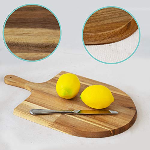 16\" Acacia Wood Pizza Peel, Serving Pan, Cheese and Charcuterie Boards | Pizza Paddle Board with Handle for Baking, Cutting Pizza, Bread, Fruit, Vegetables, Cheese Serving Board