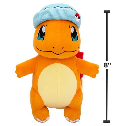 Image of Pokemon Charmander Plush with Blue Hat - 8-Inch Holiday Charmander Plush with Unique Accessory