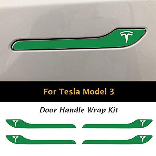 Image of IPG Compatible for Model 3 / Model Y /Juniper Door Handle Decal Sticker Wrap Kit (Set of 4) with Tesla Logo Personalize Your Tesla (Gloss Green)