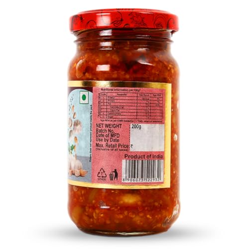 Image of Chokhi Dhani Garlic Pickle (Pack of 2, 200g Each) | Lahsun Achar | Spicy Indian Pickle with Whole Garlic Cloves | Traditional Homemade Style | Lassan ka Achar