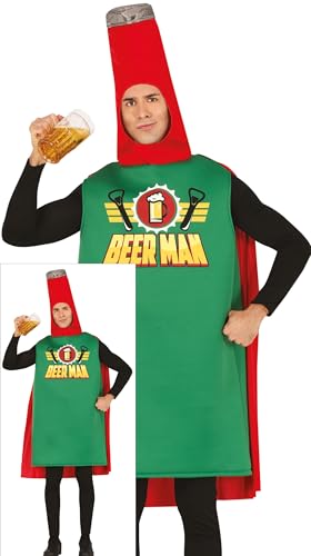 FIESTAS GUIRCA Beerman Karneval Kostüm Herren – Bierflasche Lustiges Herren Kostüm JGA – Alkohol Bier Junggesellenabschied Herren Kostüm Karneval Fasching Größe L