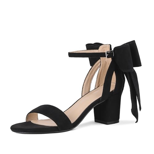 Yremael Black Heeled Sandals for Women Bow Chunky Heel Dress Wedding Shoes by Yremael - Used condition - Image 6