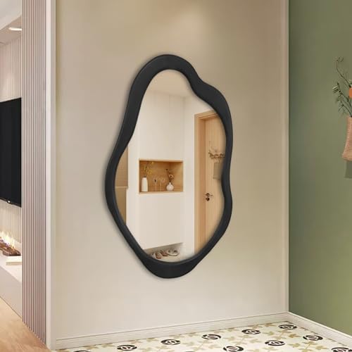 Wavy Mirror with Wood Frame, Modern Decorative Asymmetrical Mirror for Bedroom, Living Room, Entryway (Black, 24x15) - Image 4