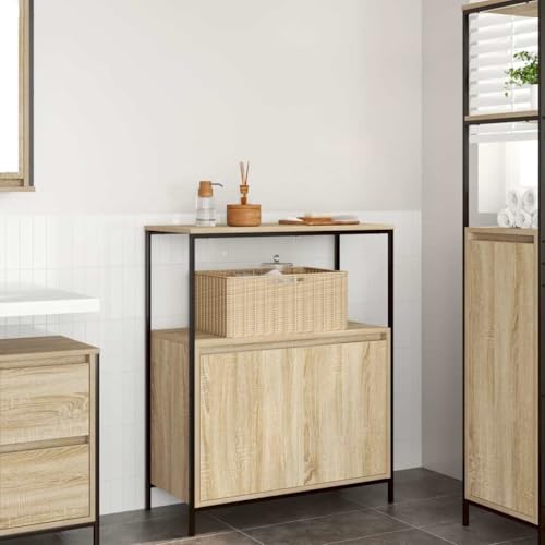 Gecheer Mueble de baño con estantes Roble Sonoma 76,5x35x95 cm,Columna Baño,Armario Baño,Armario Multiusos,Mueble Auxiliar Baño
