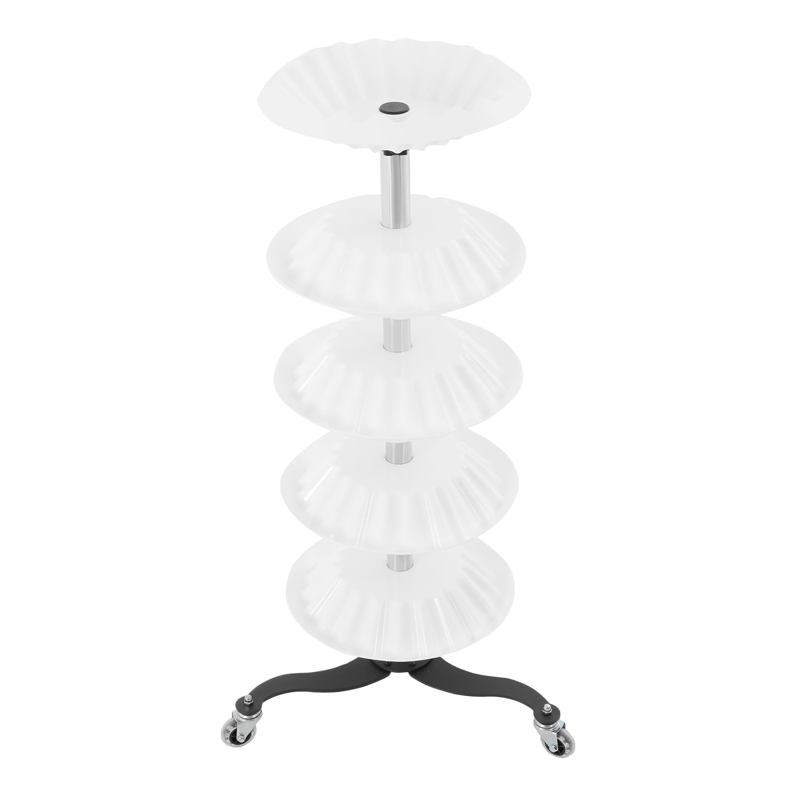 5-Tier Nagellack Drehgestell Nagellack-Display mit Rädern Nagellack-Wagen-Organisator Weiß, mit Rollen, Edelstahl und PP, 100 cm Höhe, Freistehend
