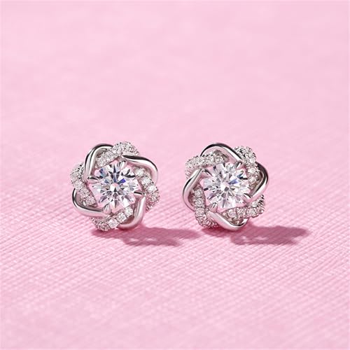 Image of Jeulia Flower Rose Gold Plated Earrings 925 Sterling Silver Cushion Cut Cubic Zirconia Stud Earrings for Women