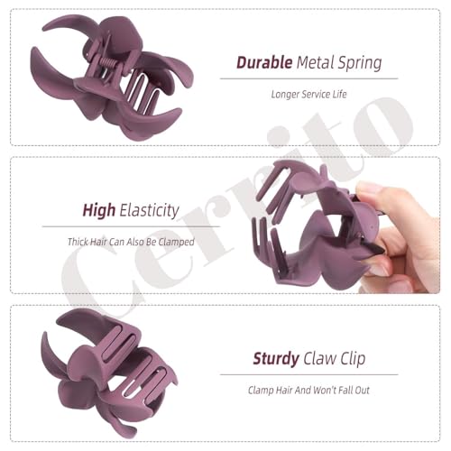 Image of Cerrito Flower Hair Claw Clips for Women Girls - 4 Pcs Medium Strong Hold Clamps for Thick Thin Hair, Matte Nonslip, Neutral Floral Claw, Styling Hair Accessories, Ponytail Holder, Multicolor