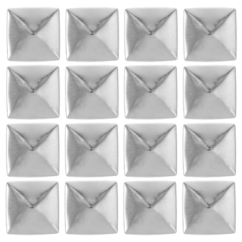 DOITOOL 100 tachuelas de pirámide con parte trasera plana: tachuelas de pirámide de 10 x 10 mm, clavos cuadrados de cobre para bolsa de ropa, zapatos de cuero, decoración de bricolaje, color plateado